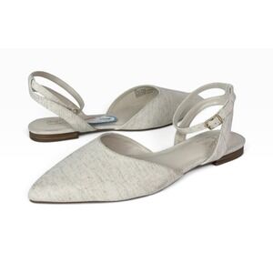 Seychelles Women's 10 Polly D'Orsay Ankle Strap Flats Textured Fabric Off White